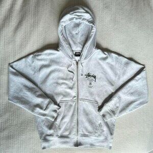 Men's White and Grey Hoodie brand Stüssy